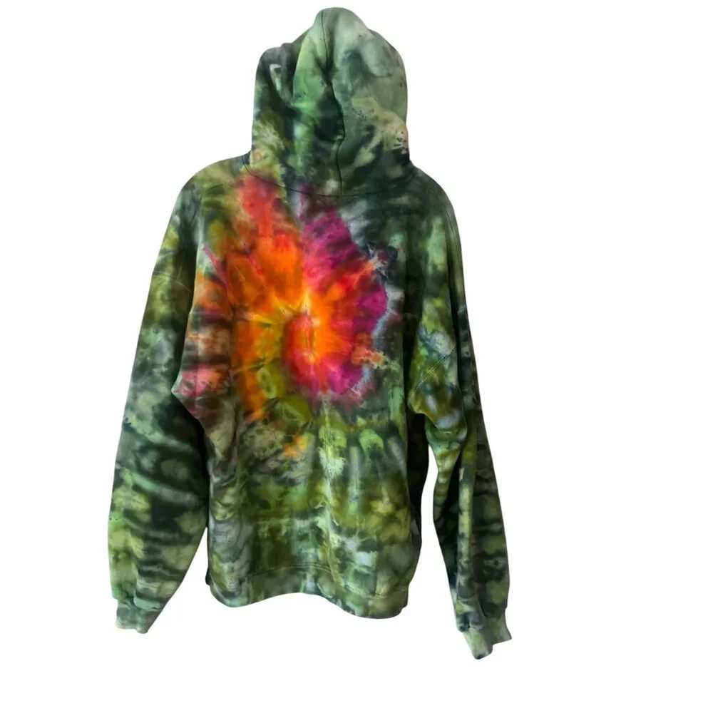 Vintage Hanes Tie-Dye Hooded Sweatshirt XG Ultimate Cotton Blend Green & Orange - Picture 5 of 6